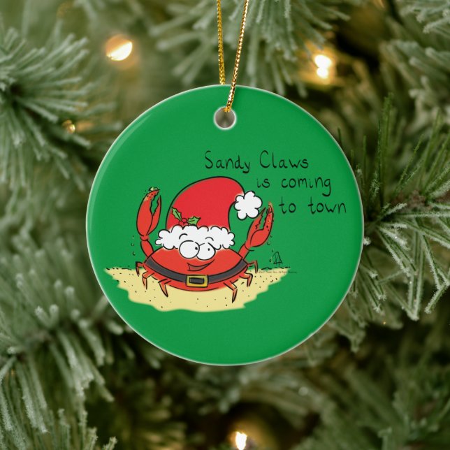Crab Christmas Tropical Funny Ceramic Ornament (Tree)
