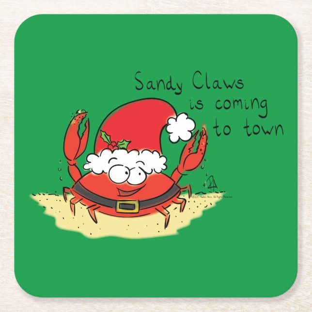 Crab Christmas Tropical Funny Square Paper Coaster (Front)
