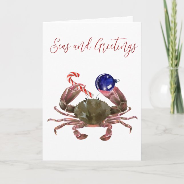 Crab Christmas Watercolor Crustacean   Holiday Card (Front)