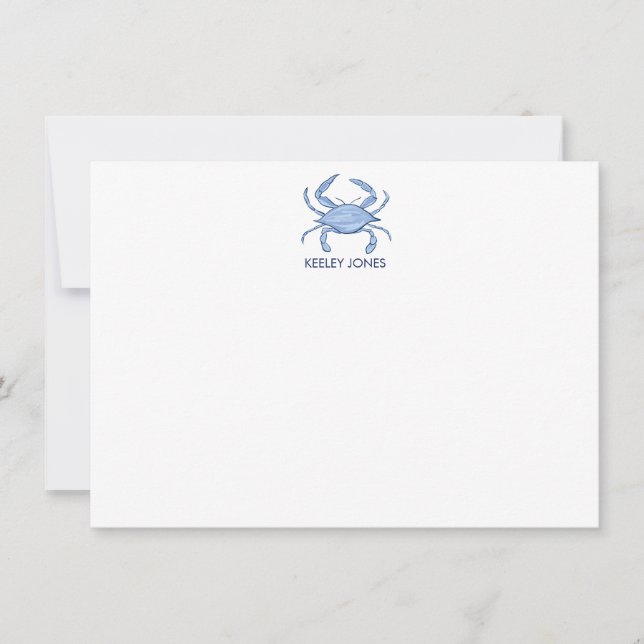 Crab Coastal Chic Personalized Flat Note Card (Front)