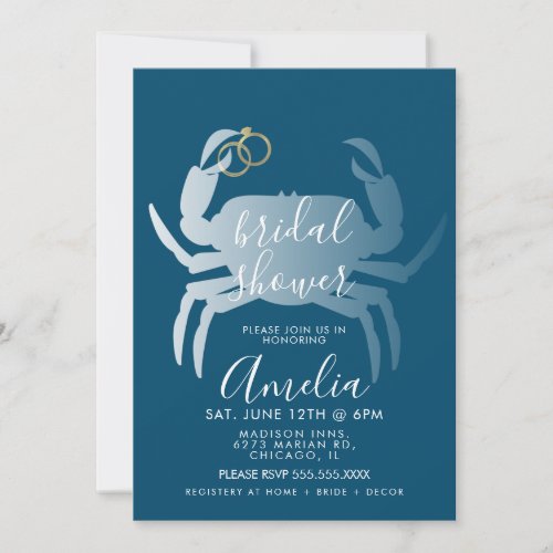 Crab Crustacean Ocean Bridal Shower Navy Invitation