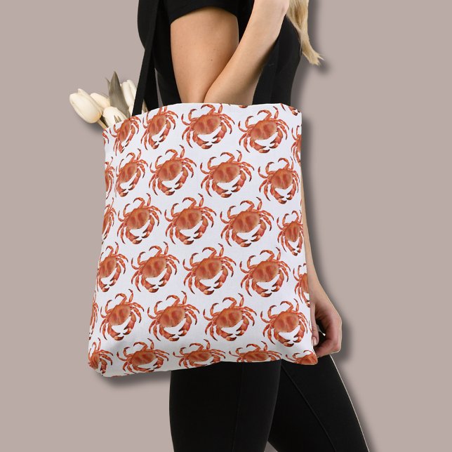 Crab Crustacean Seaside Pattern Tote Bag (Brown crab coastal crustacean tote bag)