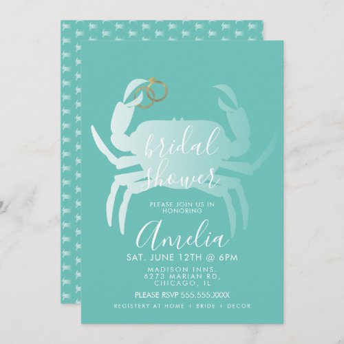 Crab Crustacean Teal Ocean Bridal Shower    Invitation