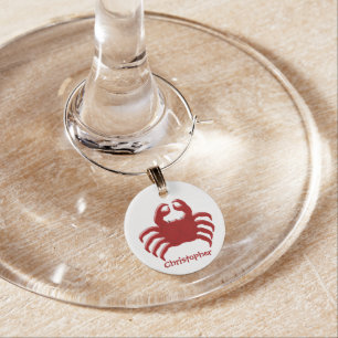 Crab Design Just Add Name Wine Glass Charm