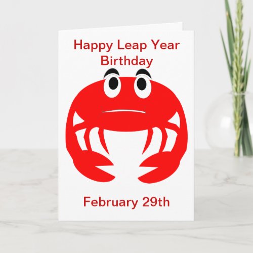 Crab Design Leap Year Birthday Card