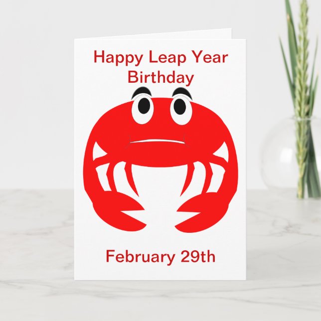 Crab Design Leap Year Birthday Card (Front)