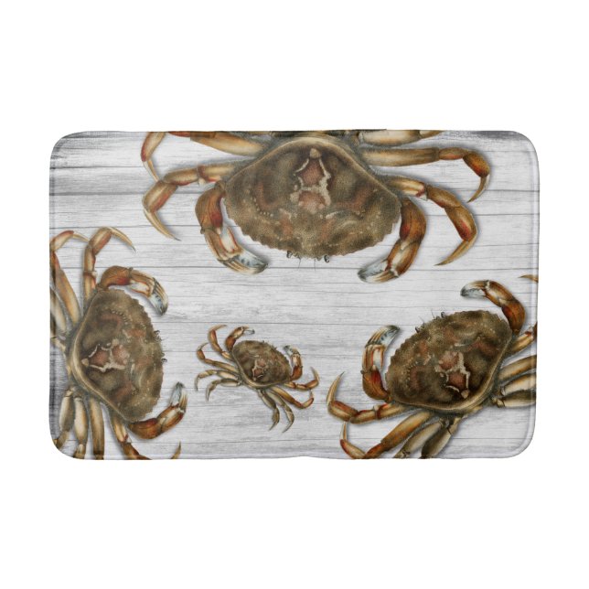 Crab Family Gray Wood Background Bath Mat (Front)