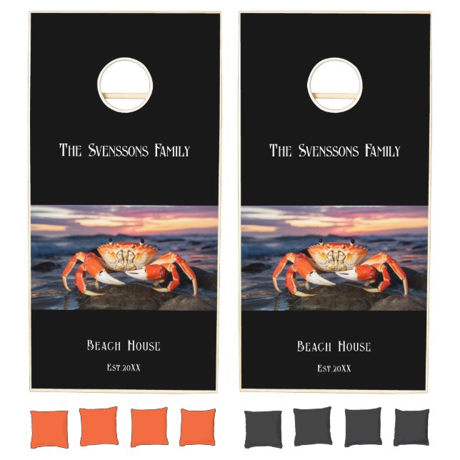 Crab Family Name Year Established Beach House Sea Cornhole Set (Set)