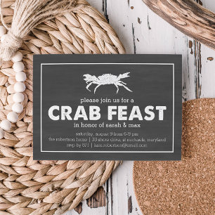 Crab Feast Black & White Chalkboard Invitation