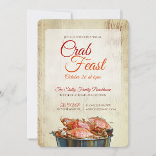 Crab Feast Coastal Seafood Dinner Rustic Beachy Invitation