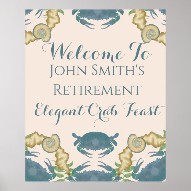 Crab Feast-Watercolor Blue Crabs, Retirement Poster (Front)