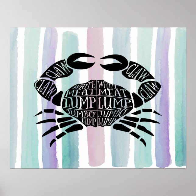 Crab fishmonger fisherman butcher meat cuts art poster (Front)