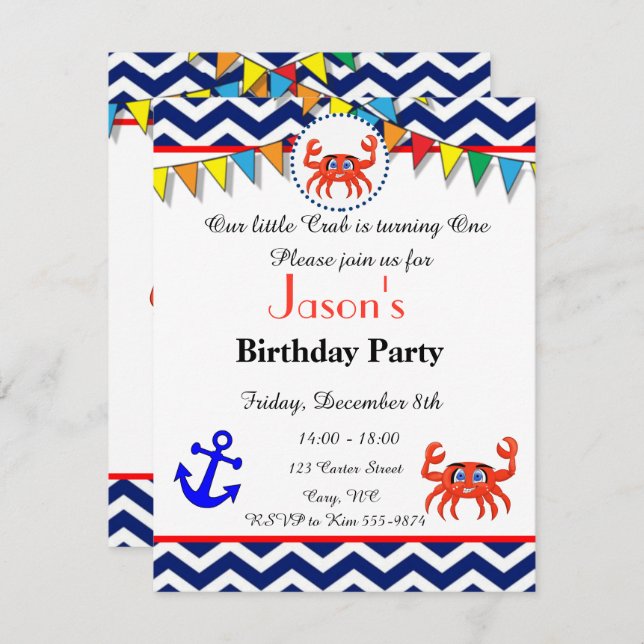 Crab illustration invitation (Front/Back)
