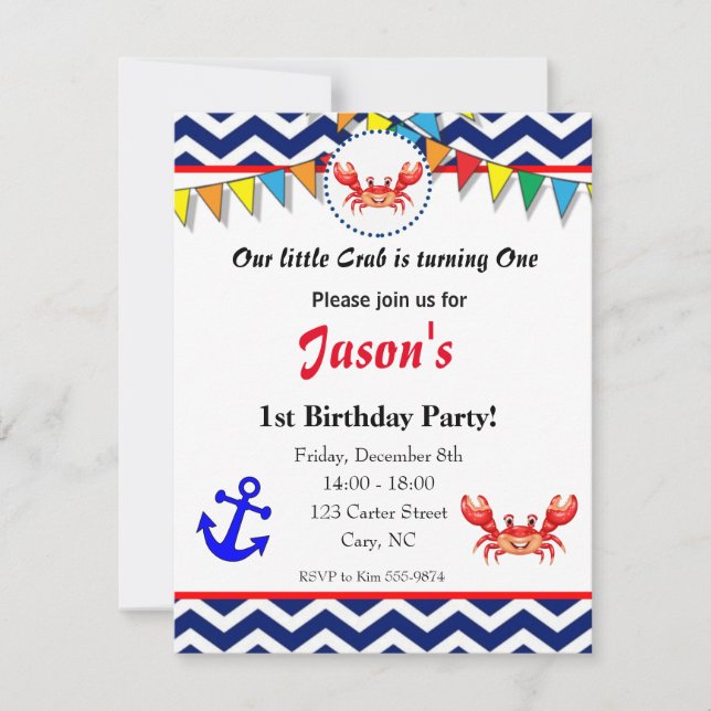 Crab illustration invitation (Front)