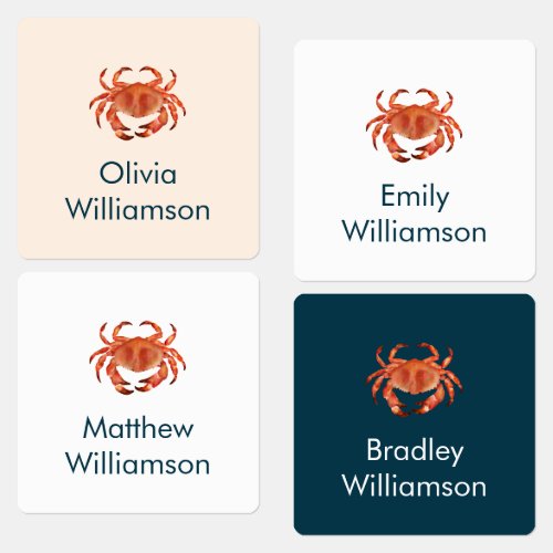 Crab Illustration Kids Labels