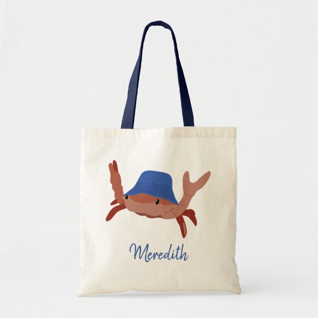 Crab in a Beach Hat Red, White & Blue Personalized Tote Bag (Front)