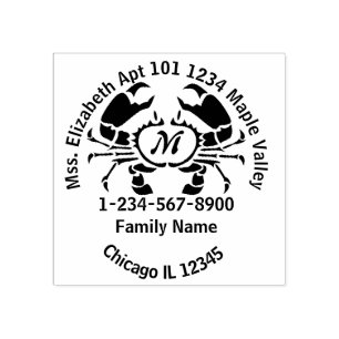 Crab Line Art Monogram Home Contact Info Rubber Stamp