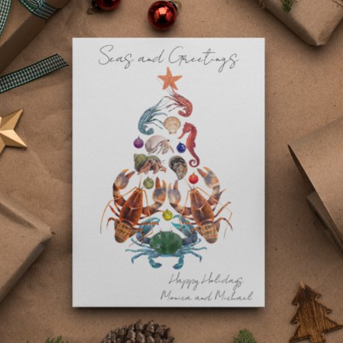 Crab Lobster Christmas Tree Crustacean Sea  Card