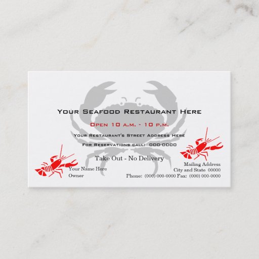 Customizable Crab Logo Seafood Restaurant Business Cards