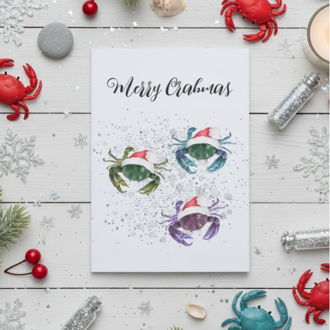 Crab Love Christmas Colorful Crustacean   Holiday Card (Creator Uploaded)