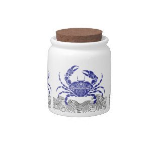 Crab Mandala Blue Candy Jar