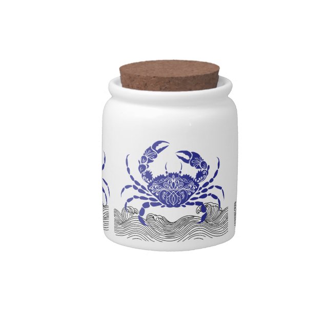 Crab Mandala Blue Candy Jar (Front)