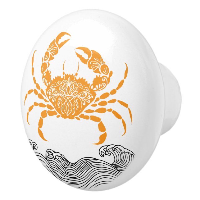 Crab Mandala Orange Ceramic Knob (Right)