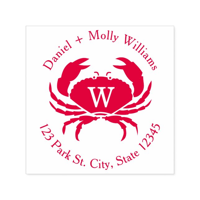 Crab Monogram Address Self-inking Stamp (Design)