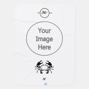 Crab Monogram in a Black Stencil Style Baby Blanket