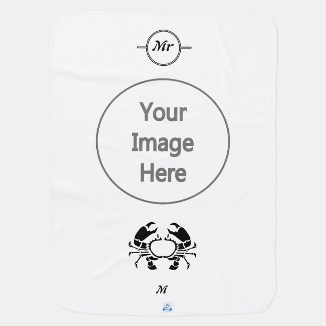 Crab Monogram in a Black Stencil Style Baby Blanket (Back)