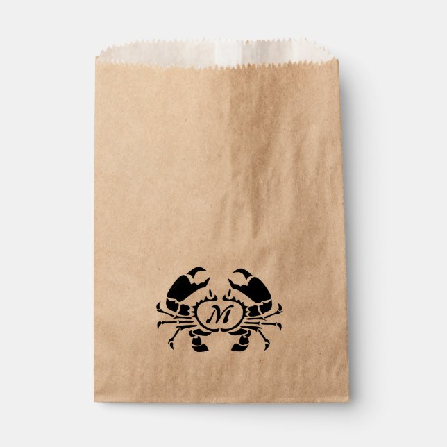 Crab Monogram in a Black Stencil Style Favor Bag (Front)