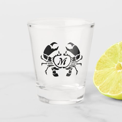 Crab Monogram in a Black Stencil Style Shot Glass