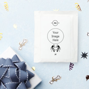 Crab Monogram in a Black Stencil Style Tea Bag Drink Mix
