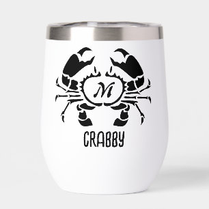 Crab Monogram in a Black Stencil Style Thermal Wine Tumbler