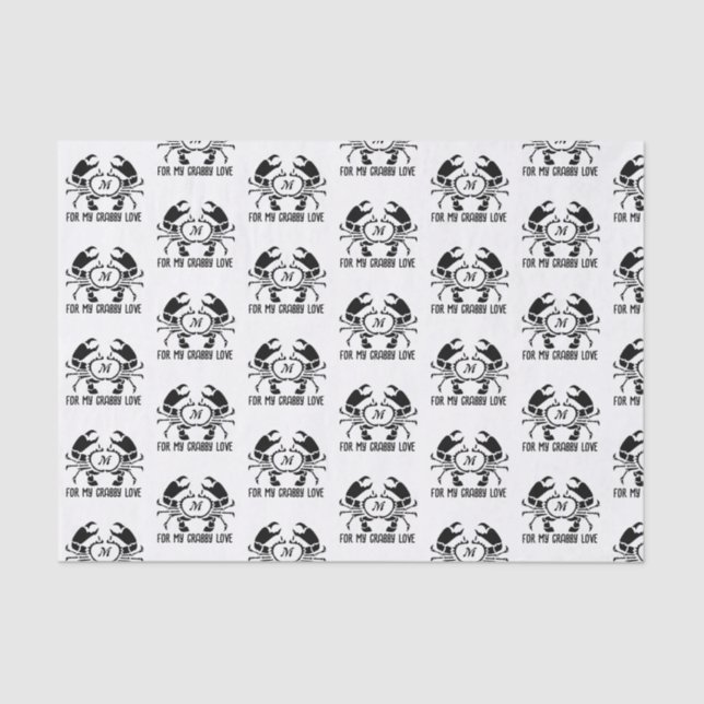 Crab Monogram in a Black Stencil Style Tissue Paper (Front)