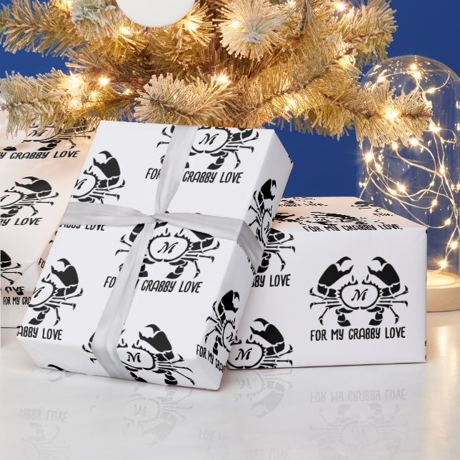 Crab Monogram in a Black Stencil Style Wrapping Paper (Holidays)