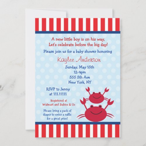 Crab Nautical Baby Shower Invitations