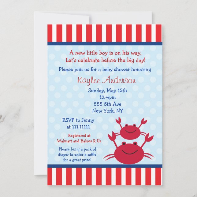 Crab Nautical Baby Shower Invitations (Front)