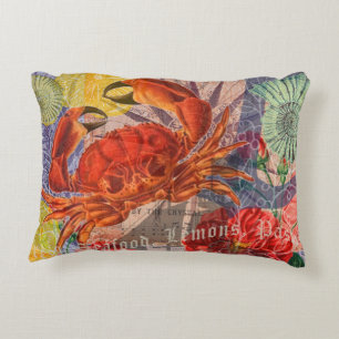 Crab Nautical Beach Seafood Art Accent Pillow