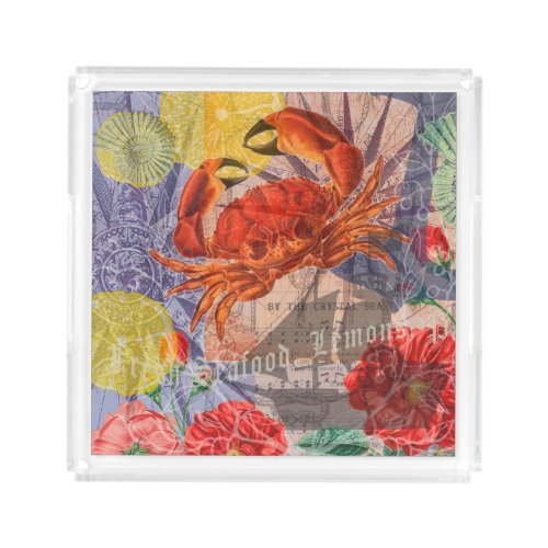 Crab Nautical Beach Seafood Art Acrylic Tray