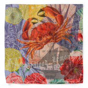 Crab Nautical Beach Seafood Art Bandana