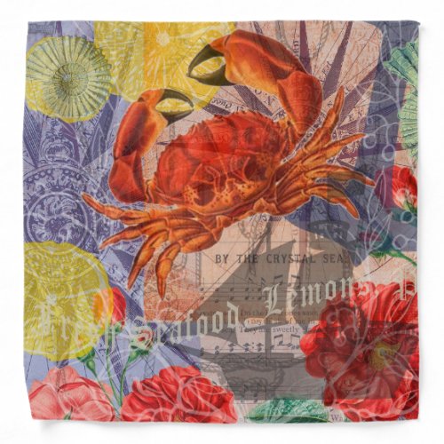 Crab Nautical Beach Seafood Art Bandana