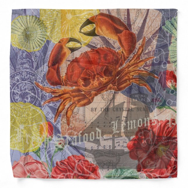 Crab Nautical Beach Seafood Art Bandana (Front)