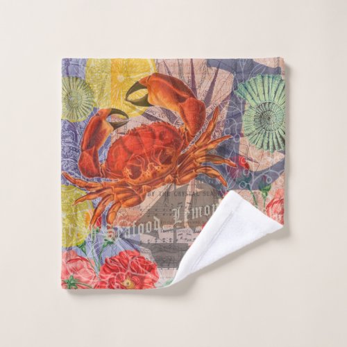 Crab Nautical Beach Seafood Art Bath Towel Set