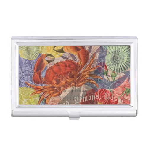 Crab Nautical Beach Seafood Art Business Card Case