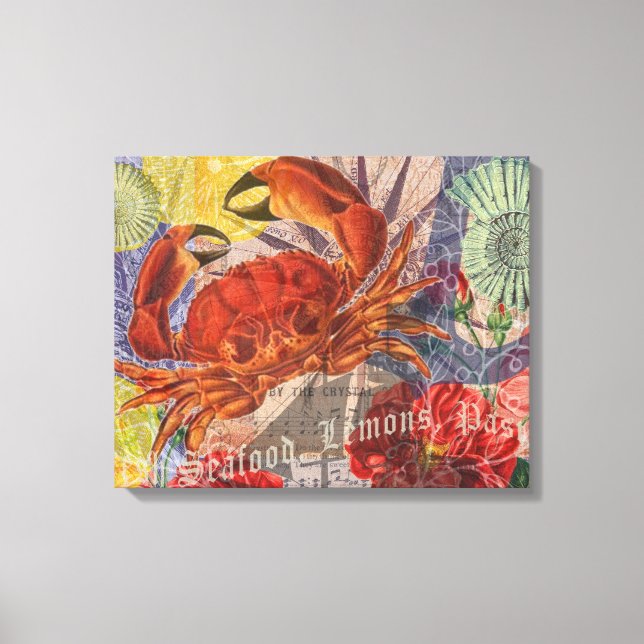 Crab Nautical Beach Seafood Art Canvas Print (Front)