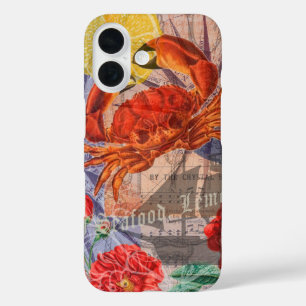 Crab Nautical Beach Seafood Art iPhone 16 Case