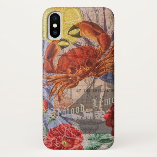 Crab Nautical Beach Seafood Art iPhone X Case