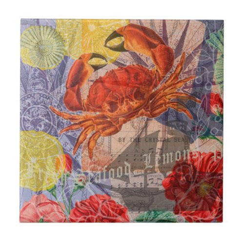 Crab Nautical Beach Seafood Art Ceramic Tile