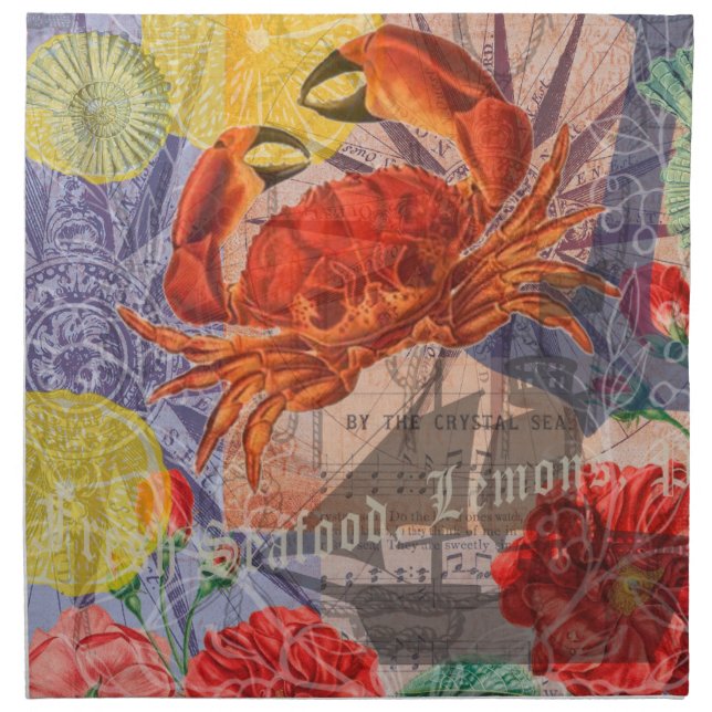 Crab Nautical Beach Seafood Art Cloth Napkin (Front)